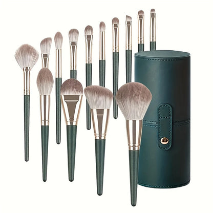 Green Cloud 14-Piece Makeup Brush Set - Super Soft Full Beginner Set for Paint, Powder, and Foundation - Beauty Tools - AMULET RING STORE