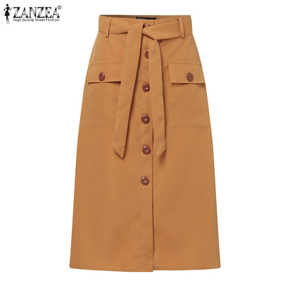 2024 ZANZEA Women High Waist Solid Cargo Skirt Fashion Summer Skirts OL Work Knee-length Faldas Saia Casual Party Club Jupe