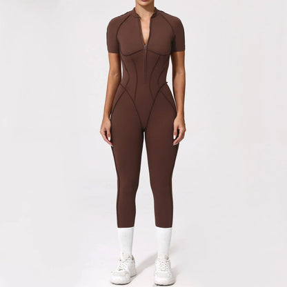 Seamless Yoga Jumpsuit Sports Fitness Backless Tight Zipper Long-sleeved One-Piece Workout Clothes Gym Leggings Sportswear