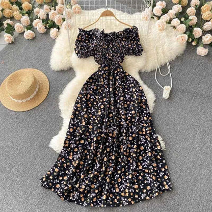 YuooMuoo Romantic Floral Print Long Dress 2024 New Summer Off Shoulders Puff Sleeve Big Swing Women Dress Korean Party Vestidos