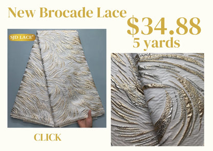 SJD LACE African Brocade Jacquard Lace Fabrics 2025 High Quality 5Yards French Gilded Lace For Sewing Women Party Dresses 3464