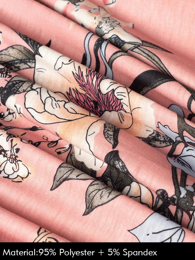 Nice-forever Vintage Elegant Floral Print Pleated Round neck vestidos A-Line Pinup Business Party Women Flare Swing Dress A102