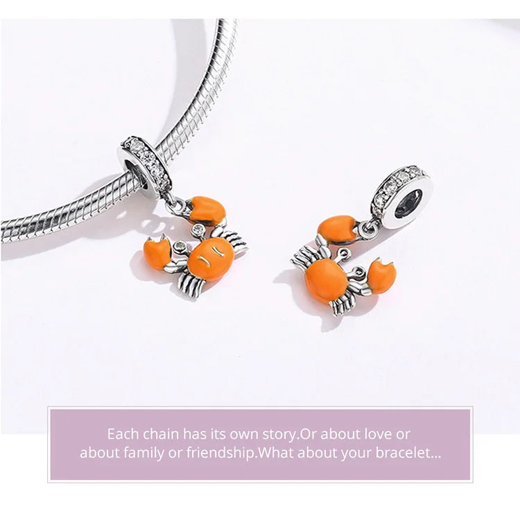 BISAER 925 Sterling Silver Charm Ocean Style Fish Dolphin Mermaid Shell Blue CZ Bead For Necklace&Bracelet DIY Fine Jewelry Gift - AMULET RING STORE