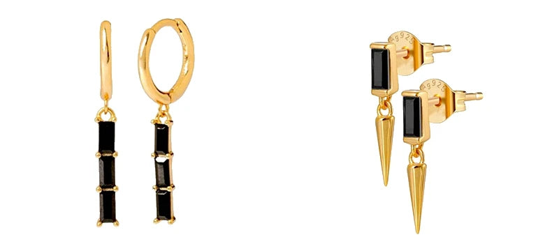 925 Sterling Silver Needle Fashion Round Pendant Small Earrings Luxury Gold Hoop Earrings for Women Premium Black Jewelry Gifts - AMULET RING STORE