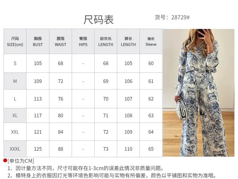 2025 Women's Graffiti Casual Shirt Women's Personalized Collar Long Sleeve Fashion Printed Set Women's Two Piece Set