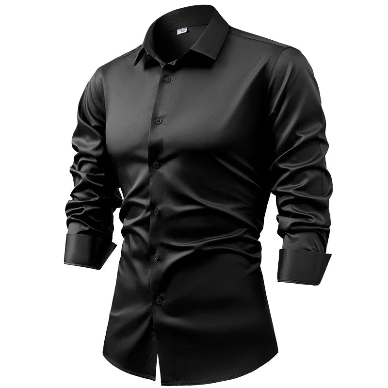 Anti-Wrinkle Men Shirts Long Sleeve Dress Shirts For Men Slim Fit Camisa Social Business Blouse White Blue Office Shirt S-5XL