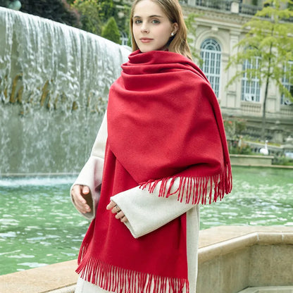 Classic Simple Solid Wool Blend Scarf Women Men Fall Winter High Quality Woolen Shawl Thick Warm Tassel Muffler Female Male Wrap