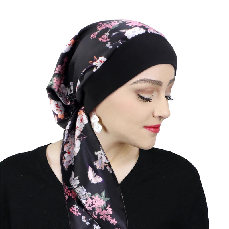 Printed Pre-tie Headscarf Women Elastic Muslim Female Turban Cancer Chemo Hat Hair Loss Cover Head Wrap Headwear Stretch Bandana - AMULET RING STORE