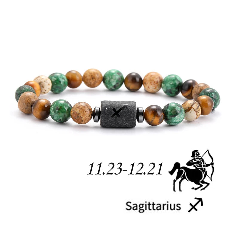 12 Zodiac Signs Natural Stone Bracelets Leo Capricorn Taurus Cancer Bracelets Women Men Couple Friendship Jewelry Gift Bracelets