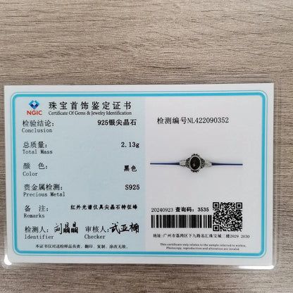 Soild S925 Silver Ring Natural Black Spinel Oval Gemstone Vintage Floral Adjustable Bands Handmade Boho Jewelry Gifts - AMULET RING STORE