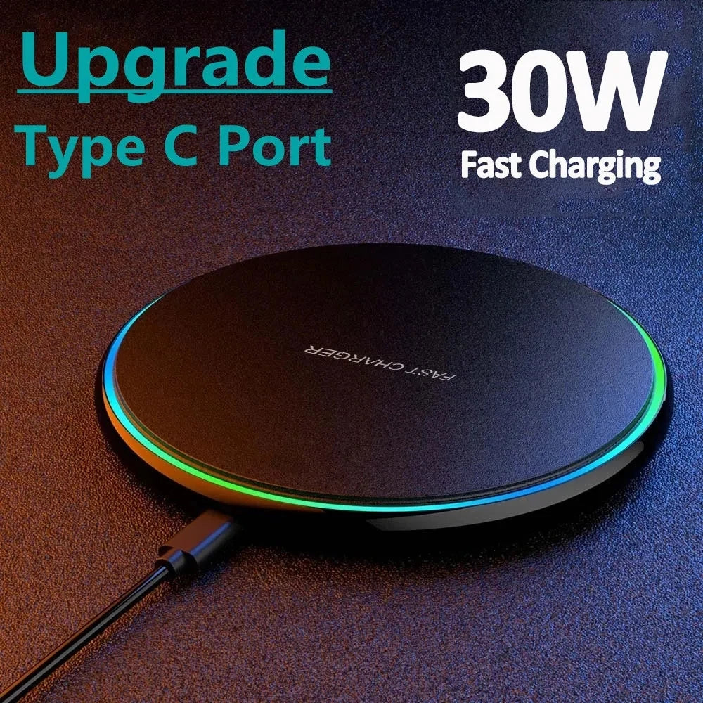 30W Wireless Charger For iPhone 15 14 13 12 X Pro Max Induction Fast Charging Pad Dock Station For Samsung S23 S22 Xiaomi Huawei - AMULET RING STORE