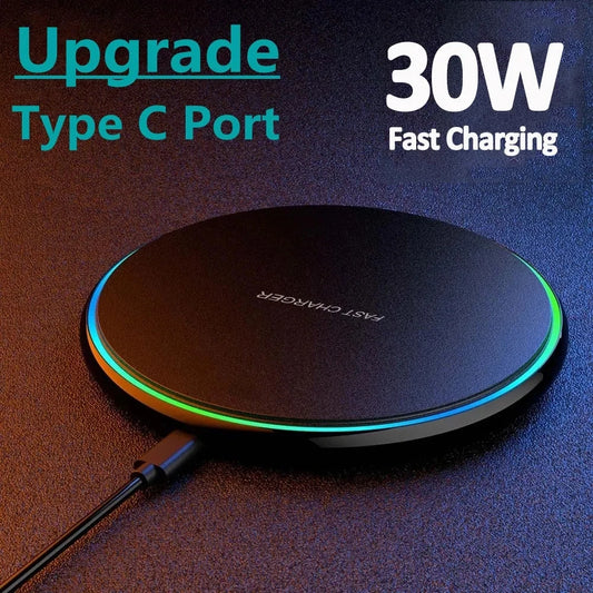 30W Wireless Charger For iPhone 15 14 13 12 X Pro Max Induction Fast Charging Pad Dock Station For Samsung S23 S22 Xiaomi Huawei - AMULET RING STORE