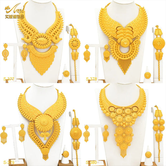 ANIID African Luxury Big Jewelry Set For Women Dubai 24K Gold Color Long Necklace Sets Wedding Party Gifts Wholesale