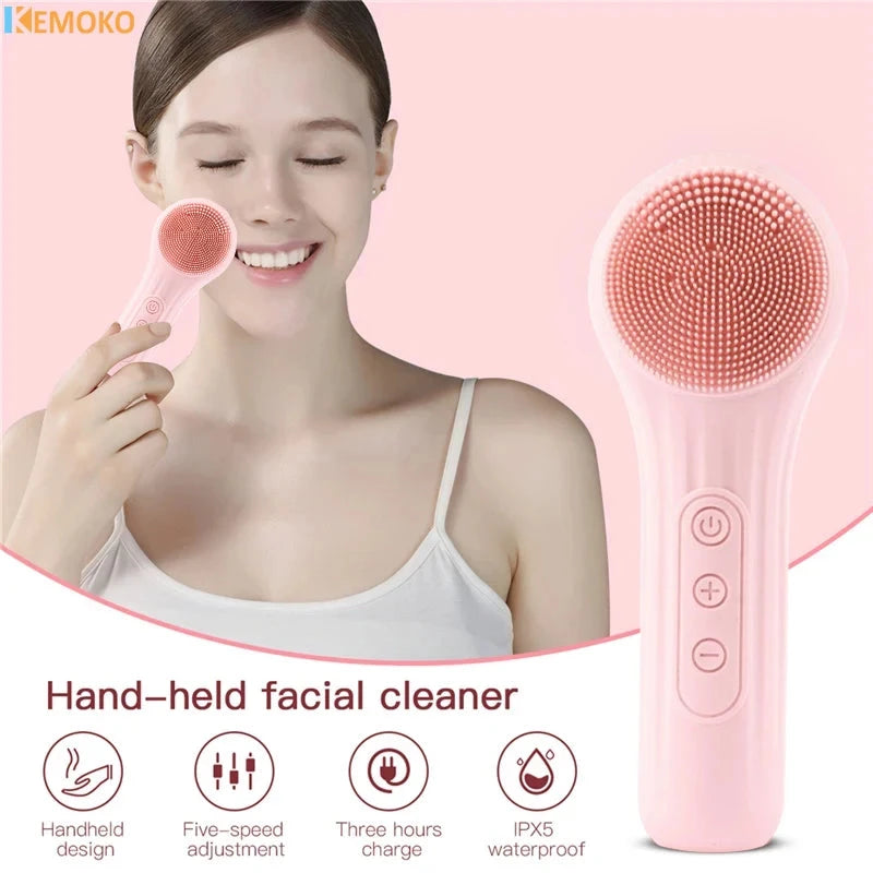 Electric Facial Cleansing Brush Sonic IPX7 Waterproof Silicone Face Scrubber Exfoliator Vibration Massager Deep Cleansing Care