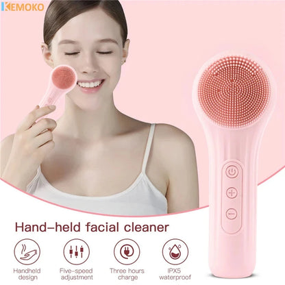 Electric Facial Cleansing Brush Sonic IPX7 Waterproof Silicone Face Scrubber Exfoliator Vibration Massager Deep Cleansing Care