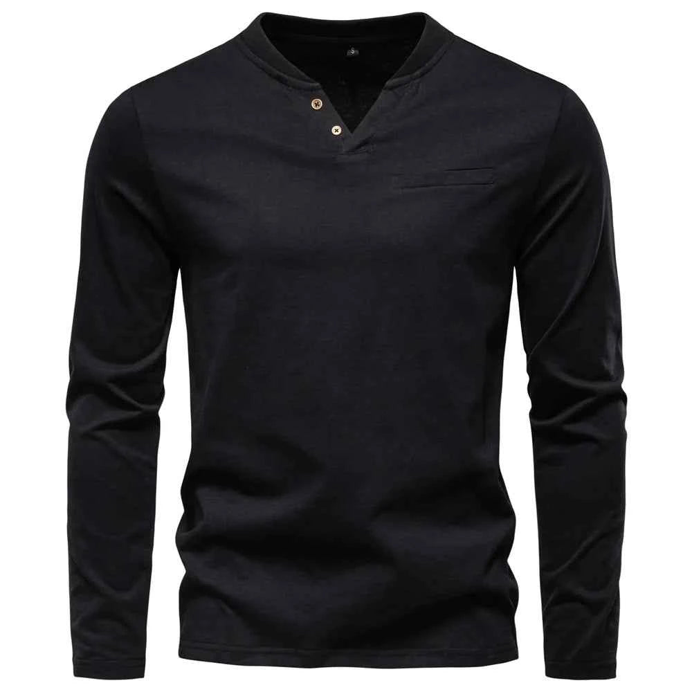AIOPESON High Quality Men's long sleeve t-shirt Fashion pure cotton henley collar long t shirt man polera manga larga hombre
