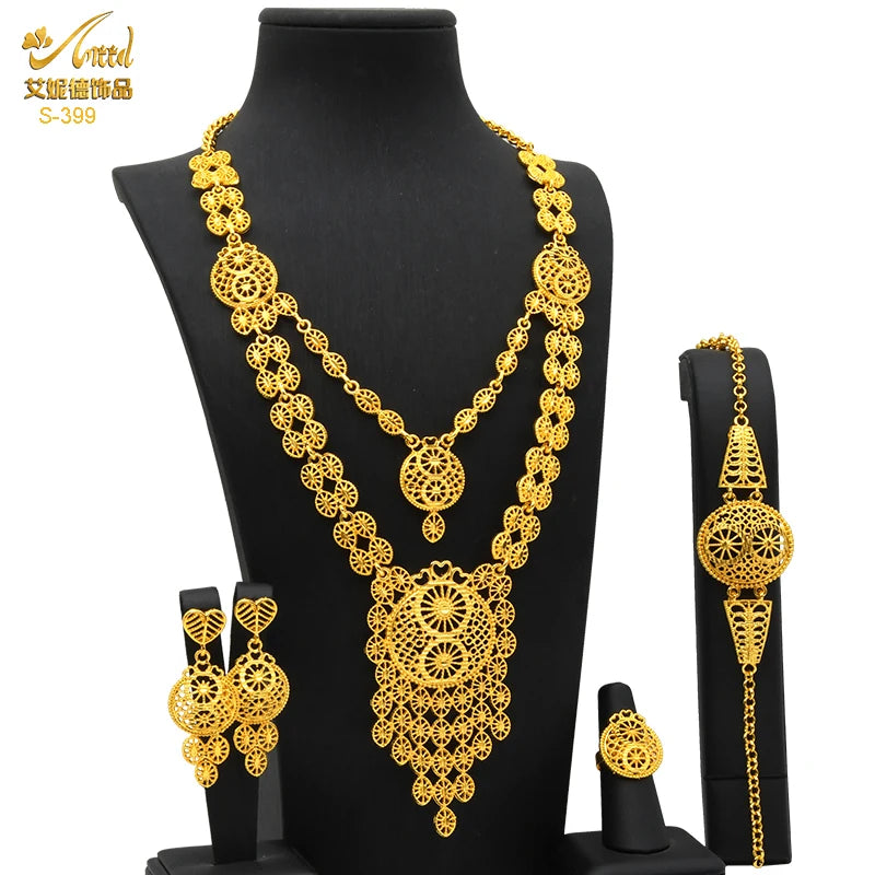 ANIID New Indian 24K Gold Color Long Necklace Set Nigerian Party Bridal Wedding Ethiopian Luxury Dubai Jewelry Wholesale Gifts
