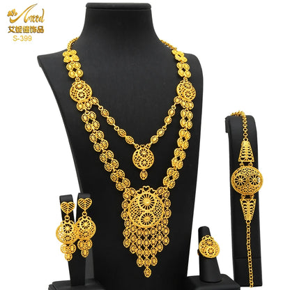 ANIID New Indian 24K Gold Color Long Necklace Set Nigerian Party Bridal Wedding Ethiopian Luxury Dubai Jewelry Wholesale Gifts