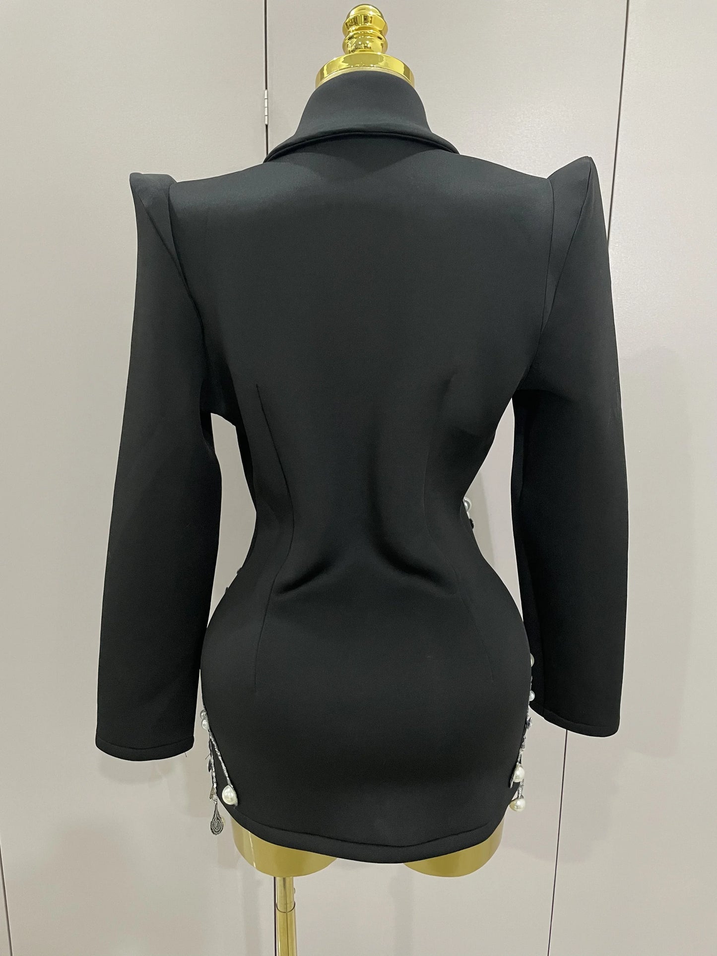 Sparkly Crystal Chains Pearls Long Sleeve Mini Dress 2025 Women Birthday Evening Party Nightclub Outfit Singer Wedding Costume - AMULET RING STORE