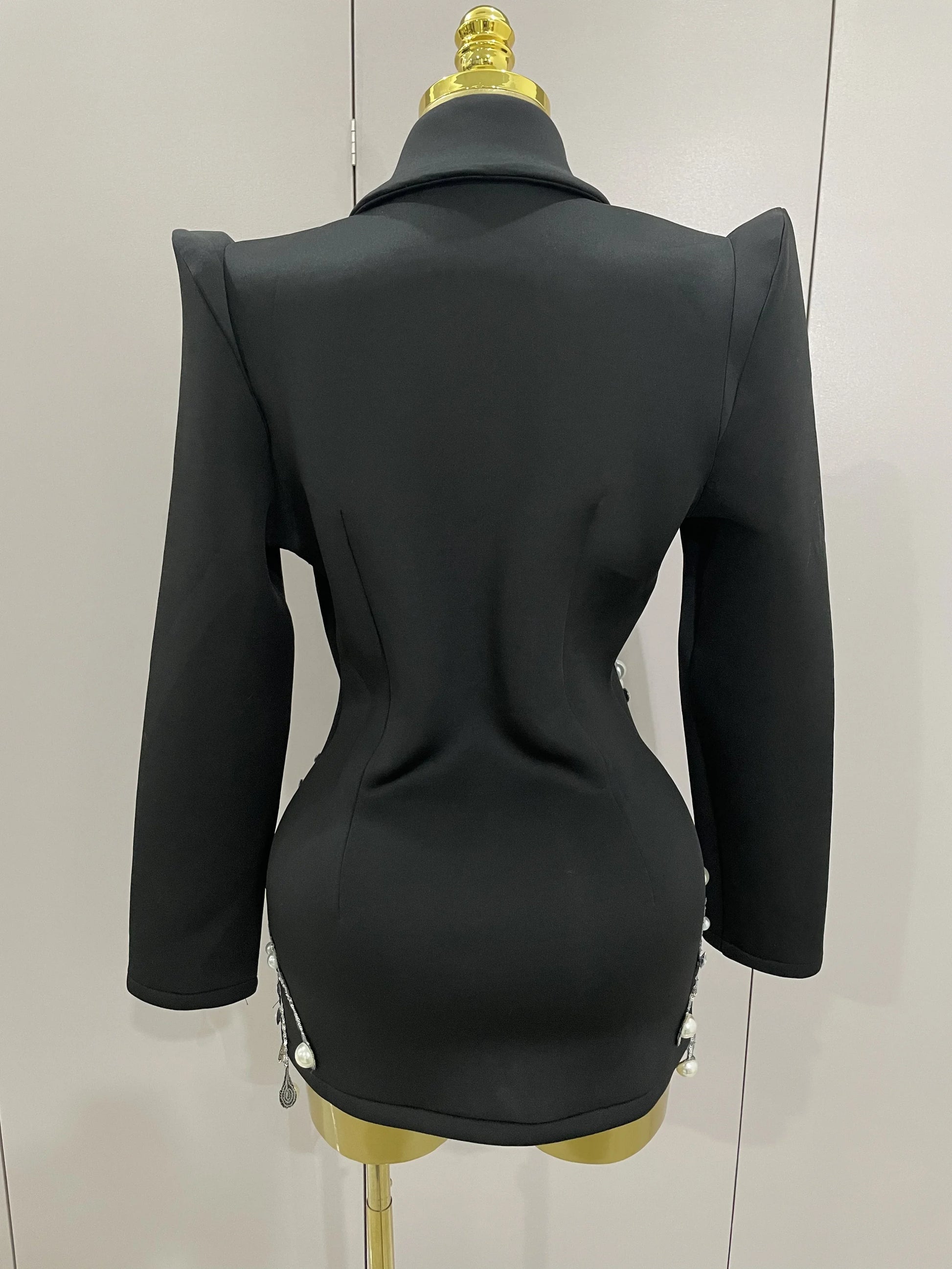 Sparkly Crystal Chains Pearls Long Sleeve Mini Dress 2025 Women Birthday Evening Party Nightclub Outfit Singer Wedding Costume - AMULET RING STORE