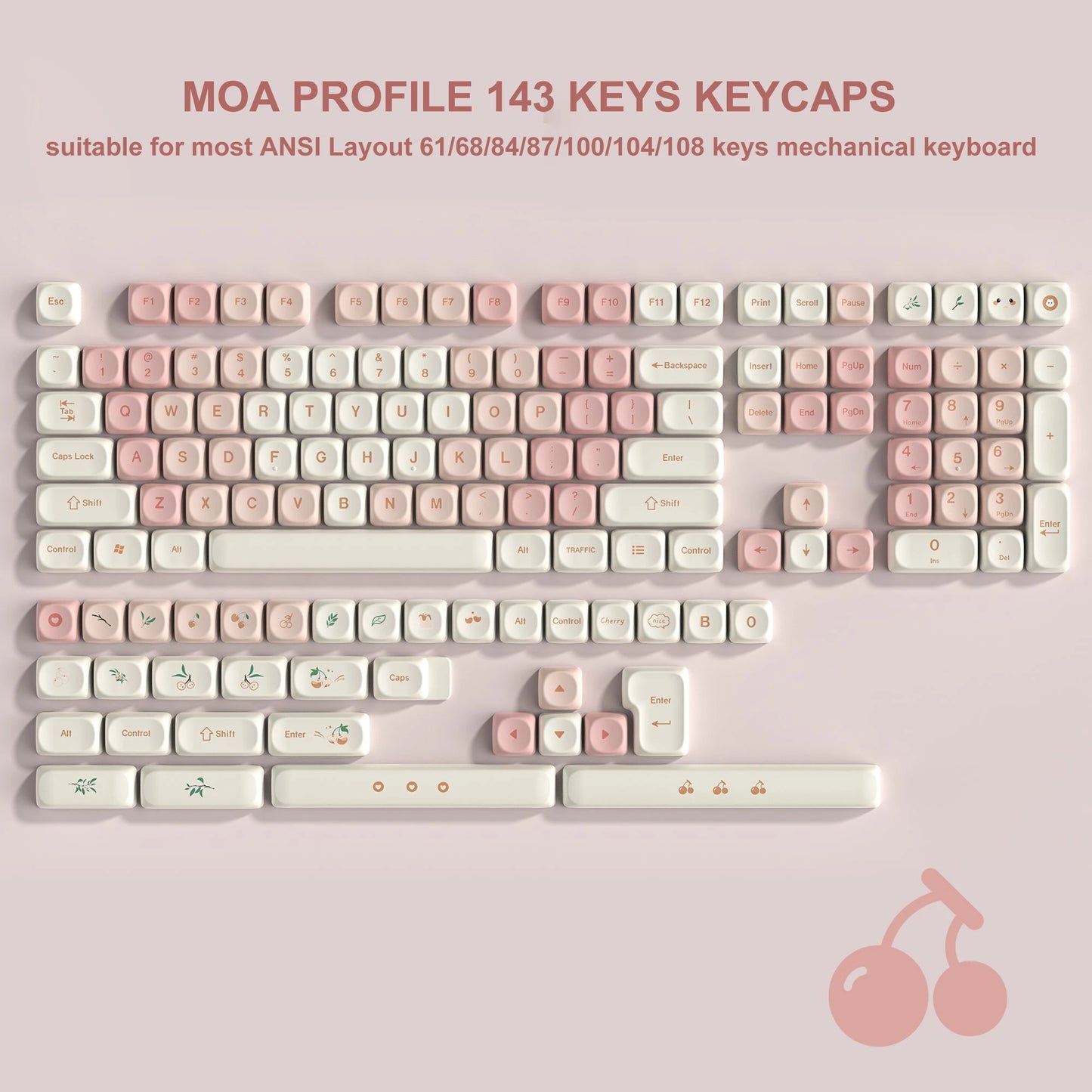 134 Keys Pink Cat  MOA Profile PBT Keycaps Customs Dye Sub Key caps for 61/87/104 Cherry MX Switch Gaming Mechanical Keyboard