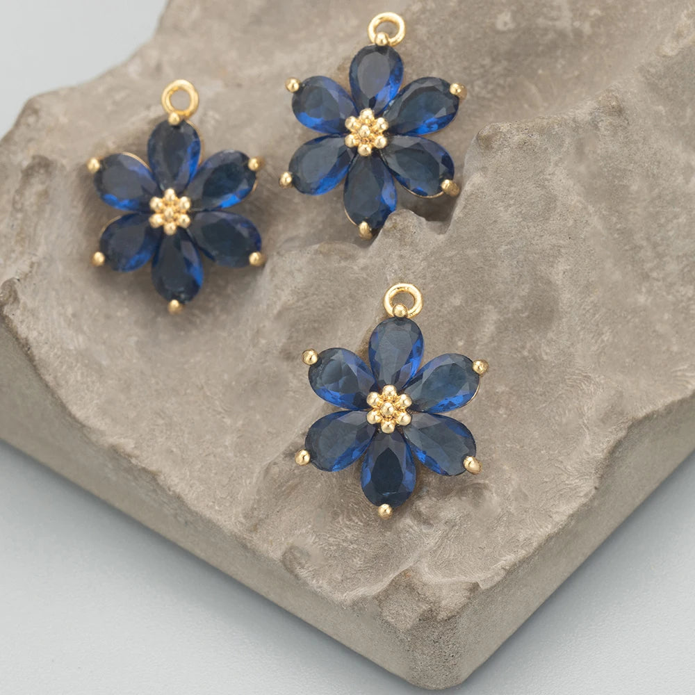 GUFEATHER,6pcs/lot,MC78,jewelry accessories,18k gold plated,nickel free,copper,zircon,hand made,flower shape,charms,diy pendants - AMULET RING STORE