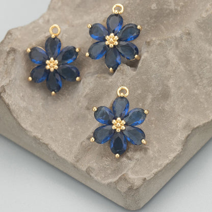 GUFEATHER,6pcs/lot,MC78,jewelry accessories,18k gold plated,nickel free,copper,zircon,hand made,flower shape,charms,diy pendants - AMULET RING STORE