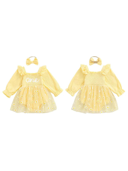 Adorable Infant Princess Tutu Dress Set Elegant Floral Applique Ruffled Romper with Matching Bow Headband for Baby Girl s