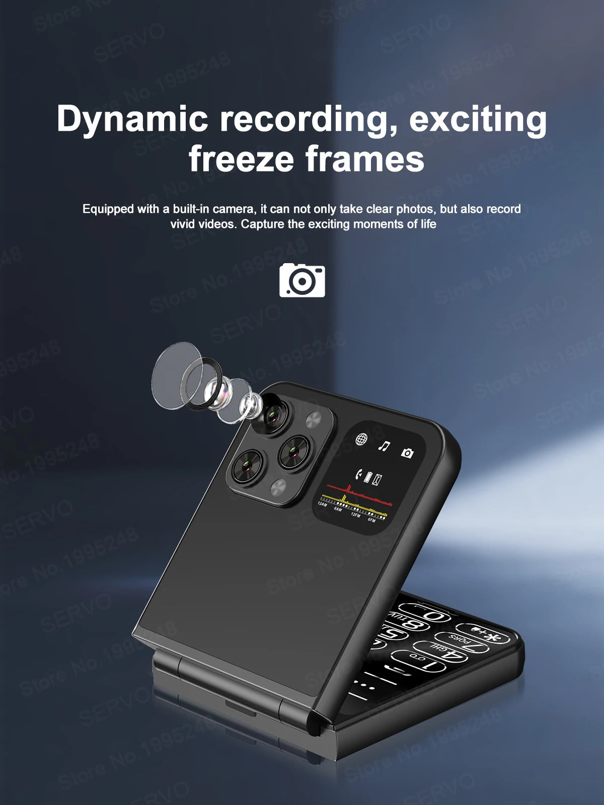 SERVO A70 Pro 3G Network Foldable Phone Speed Dial Call Recording FM Radio Flashlight Key 2.6" Screen Flip Phones 2 SIM Standby