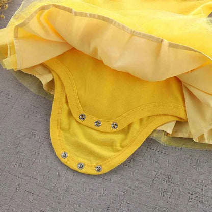 Baby Girl Birthday Outfit Set Short-sleeved Bodysuit Princess Romper Dress With Headband Yellow 3D Floral Girl Clothes 3-18M
