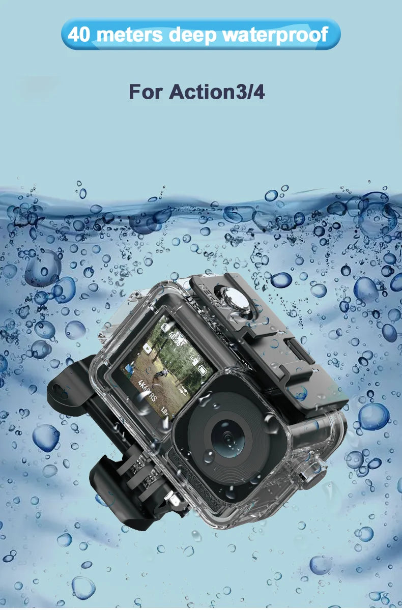 For DJI Osmo Action 4 Waterproof Case 40M Deep Diving Underwater Housing Shell for DJI Osmo Action 4 3 Action Camera Accessories - AMULET RING STORE