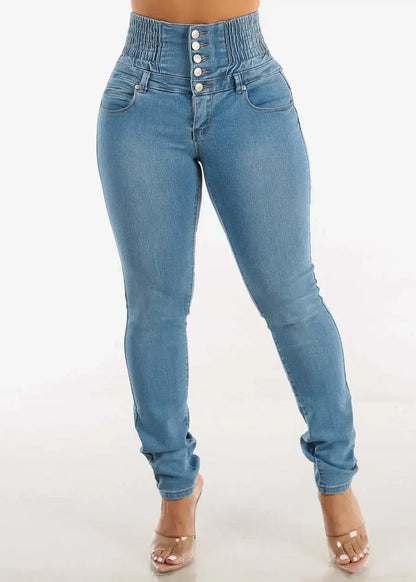 Jeans Women Pencil Pant Denim Long Pants Bodycon Casual High Waist Button Pocket Splice Straight Trousers Simple Streetwear Y2k - AMULET RING STORE