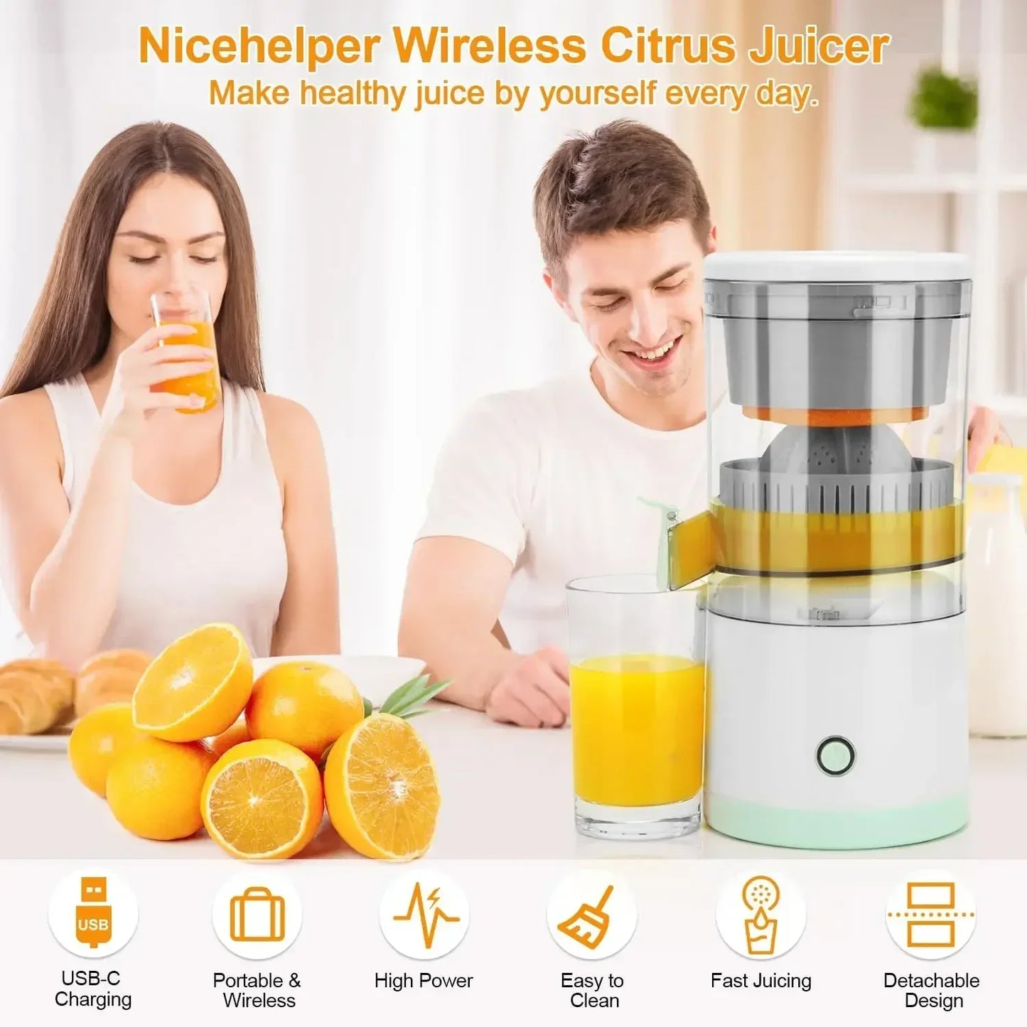 Portable Electric Juicer USB Charging Orange Lemon Fruit Blender Mini Household Juice Squeezer Mixer Citrus Juicer for Travel - AMULET RING STORE