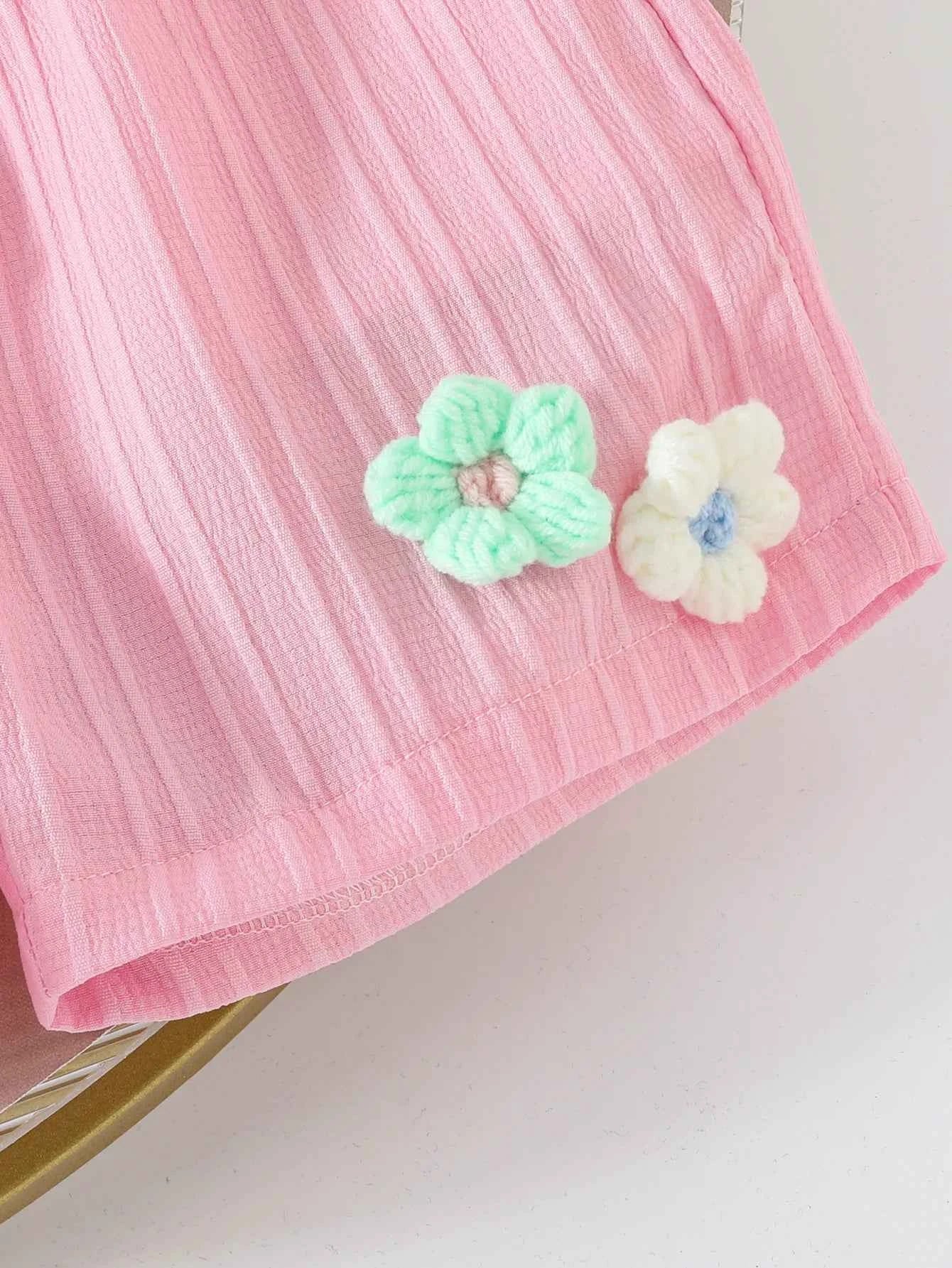 Baby Girls Summer Set Flowers Short Sleeved Top Bow Shorts Casual Toddler Clothes for Kids 1-4 Year