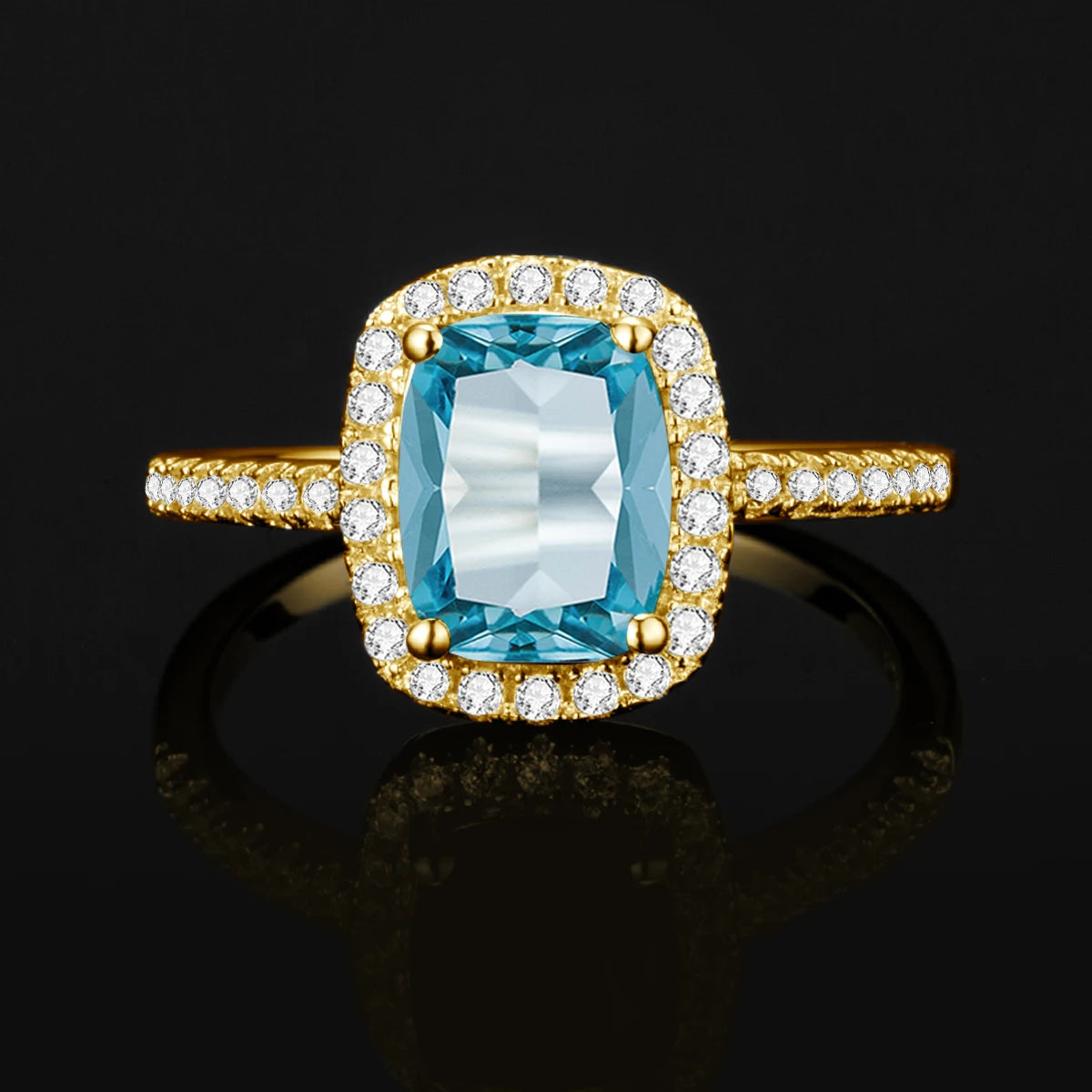 Solid 14K Gold Filled Aquamarine Ring for Women Retro Halo Design Gemstone Ring for Party Mother's Day Gifts Vintage Jewellery