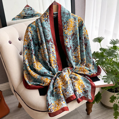 Latest Spring High Quality Soft Silk Scarf Women Ladies Elegant Print Scarf Fashion Shawl Beach sun Protection Designer Scarf