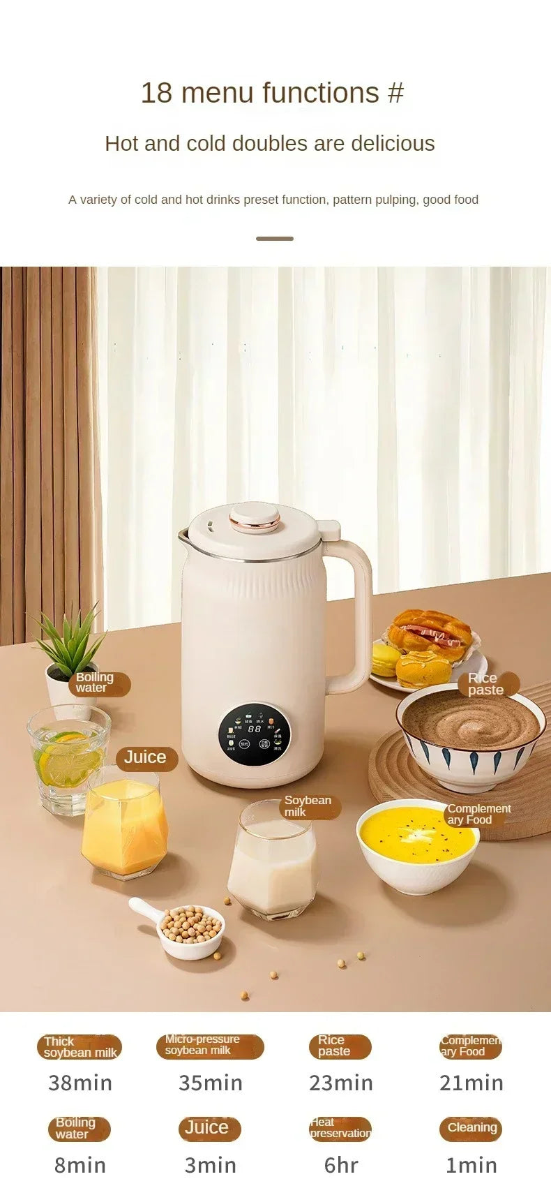 220V Electric Soybean Milk Machine Automatic Intelligent Food Blender Fruit Juicer Water Boiling Kettle Rice Paste Maker - AMULET RING STORE
