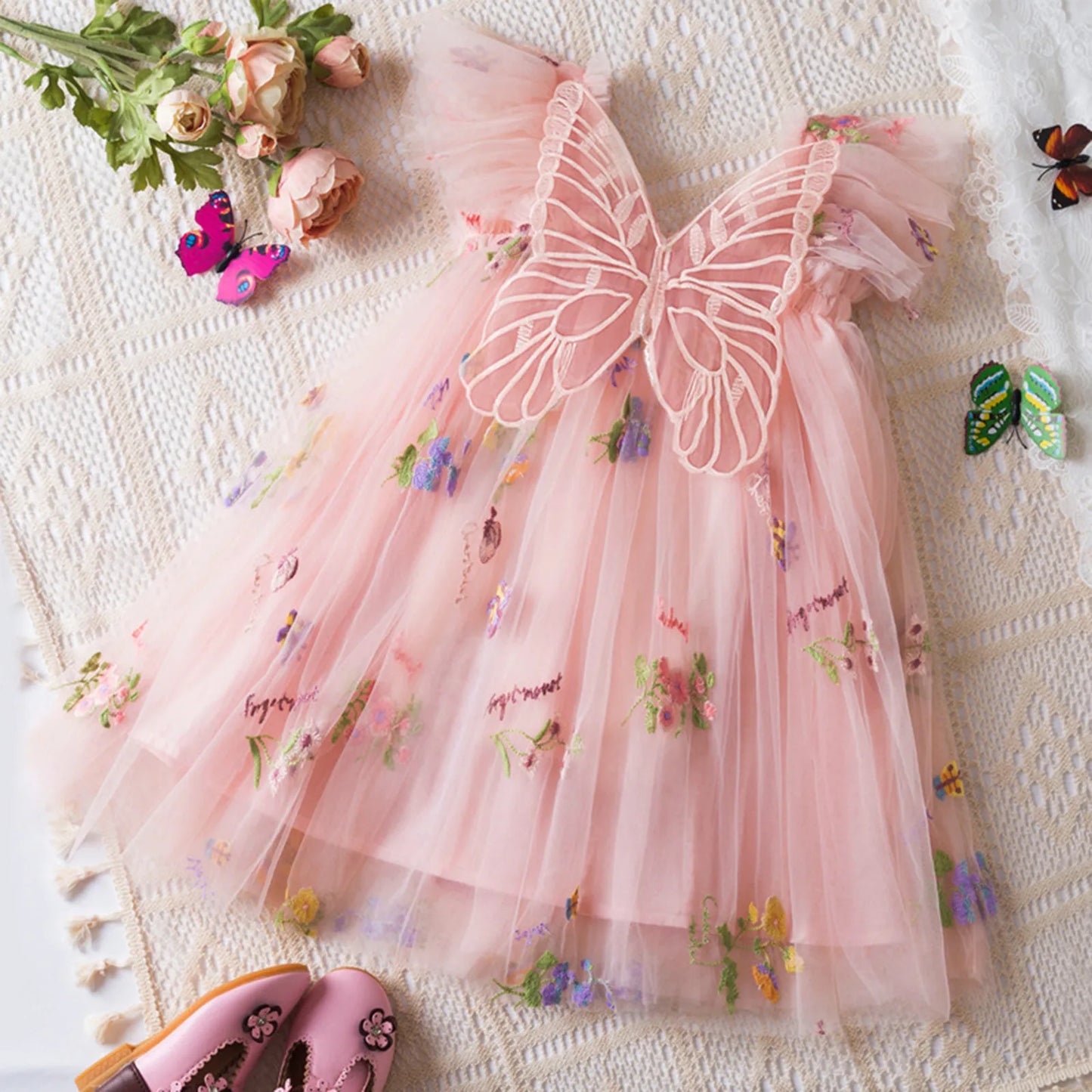 Delicate Party Prom Evening Dress Colorful Flower Embroidery Dresses Fashion Butterfly Princess Dress Birthday Princess Clothes
