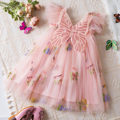 Delicate Party Prom Evening Dress Colorful Flower Embroidery Dresses Fashion Butterfly Princess Dress Birthday Princess Clothes