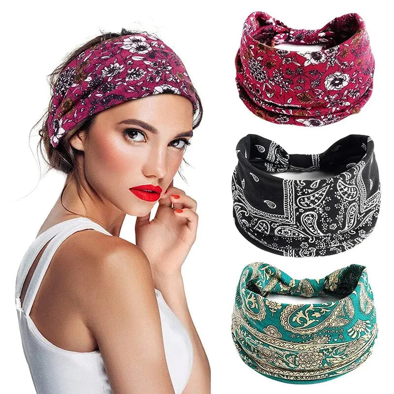 Bohemian Trendy Yoga Motion Hairpie Sweat-Absorbing Sweat Absorption And Elastic Cotton Head Ladies Headwear Hair Accessories - AMULET RING STORE