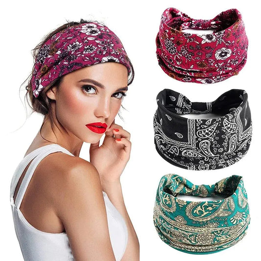 Bohemian Trendy Yoga Motion Hairpie Sweat-Absorbing Sweat Absorption And Elastic Cotton Head Ladies Headwear Hair Accessories - AMULET RING STORE