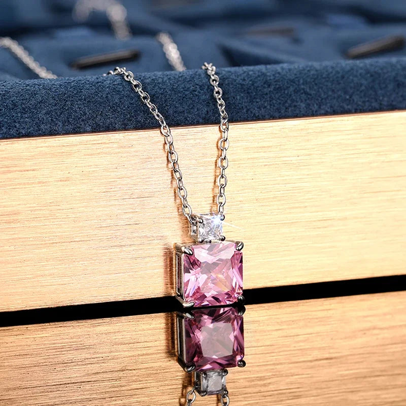 CAOSHI Sweet Romantic Pink Cubic Zirconia Pendant Necklace for Girl Anniversary Gift Delicate Wedding Jewelry Neck Accessories - AMULET RING STORE