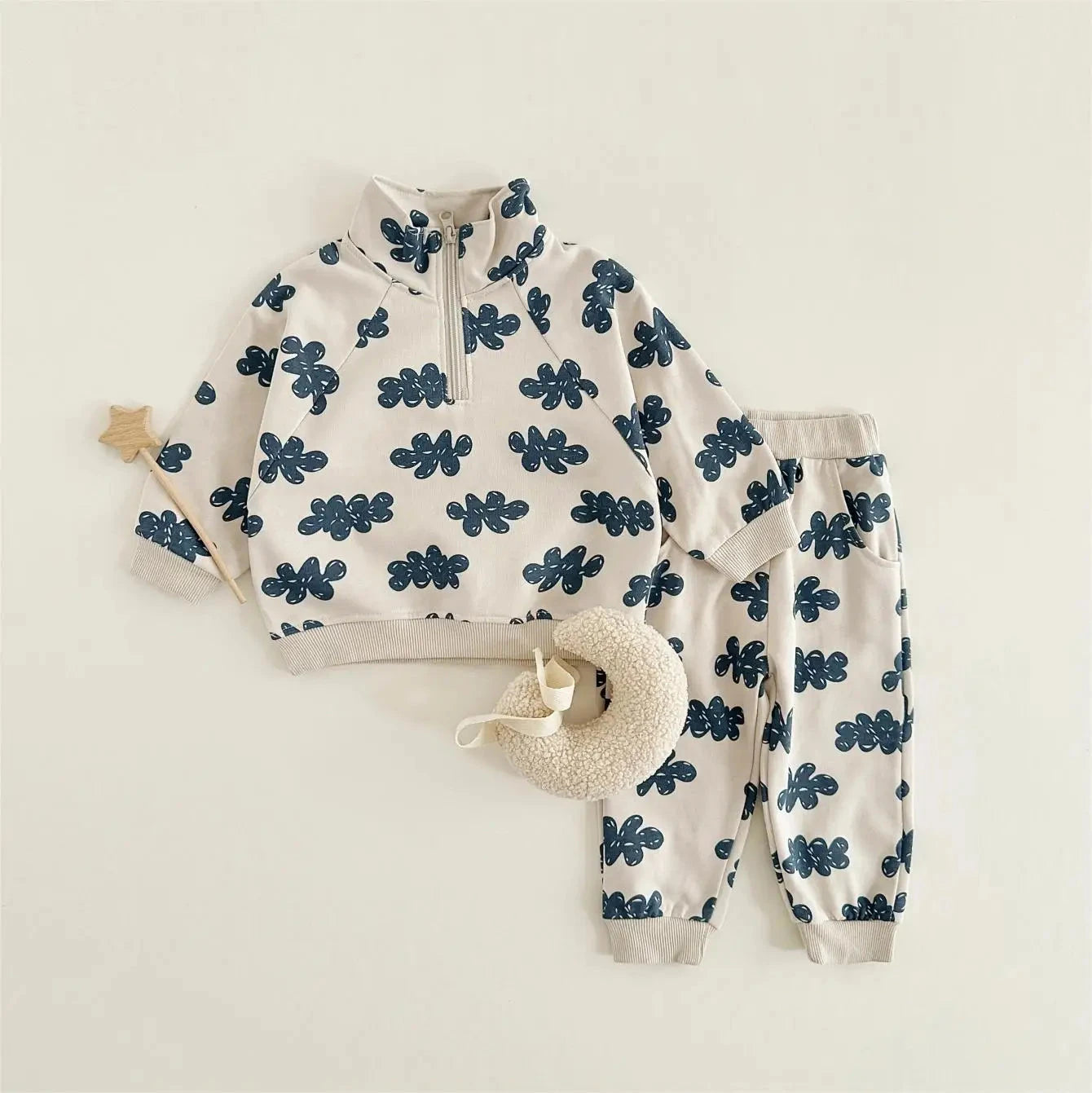 Spring New Boys Clothing Set Cloud Print Zipper Long Sleeved Pants Cotton Sweatshirt 0-4Y Baby Girls Pullover 2PCS Newborn - AMULET RING STORE