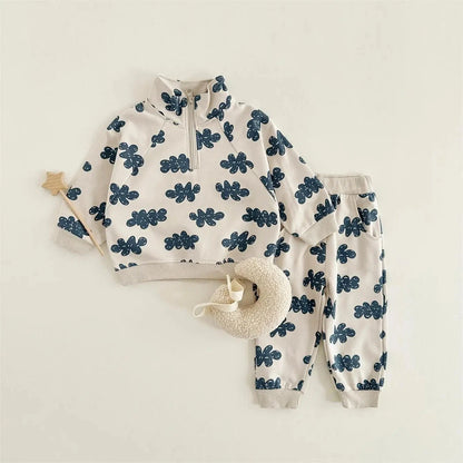 Spring New Boys Clothing Set Cloud Print Zipper Long Sleeved Pants Cotton Sweatshirt 0-4Y Baby Girls Pullover 2PCS Newborn - AMULET RING STORE