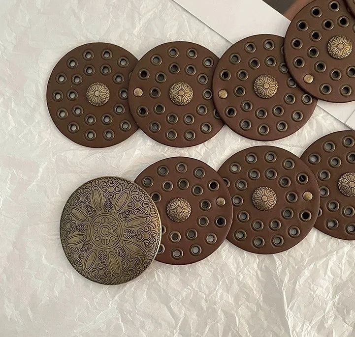 Spice Girl Y2K Harajuku Style Vintage Rivet Patchwork Design Wide Belts For Women High Street Faux Leather Waistband cinturones - AMULET RING STORE