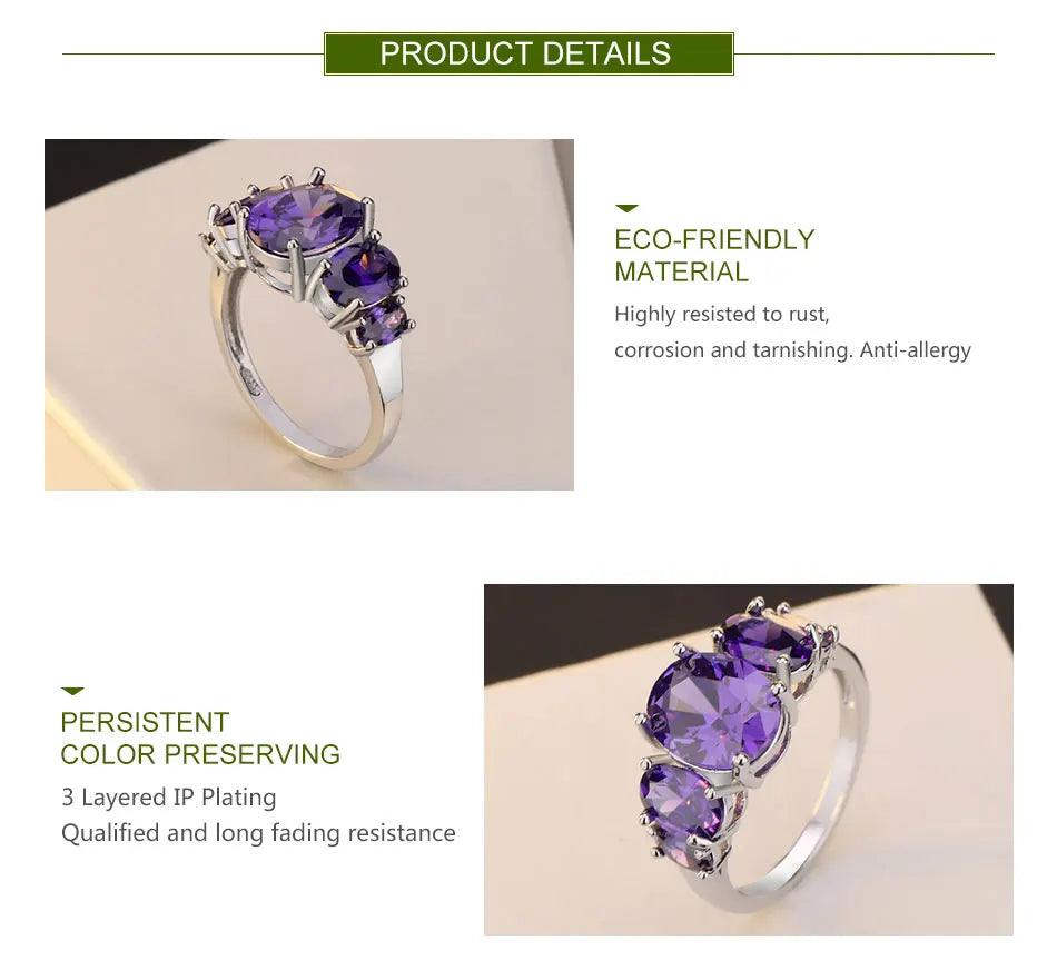 ZDADAN 925 Sterling Silver Amethyst Finger Ring For Women Fashion Wedding Jewelry Gifts
