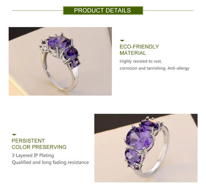 ZDADAN 925 Sterling Silver Amethyst Finger Ring For Women Fashion Wedding Jewelry Gifts