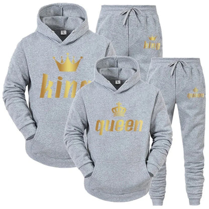 King And Queen Couple Outfit Hoodie and Jogger Pants High Quality Men Women Daily Casual Sport Jogging Suit King Queen Tracksuit - AMULET RING STORE