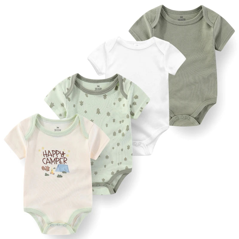 4Pieces Cotton Newborn Bodysuit Print Baby Girl Clothes 0-12M Cartoon Baby Boy Clothes Summer Short Sleeve Romper Bebes - AMULET RING STORE