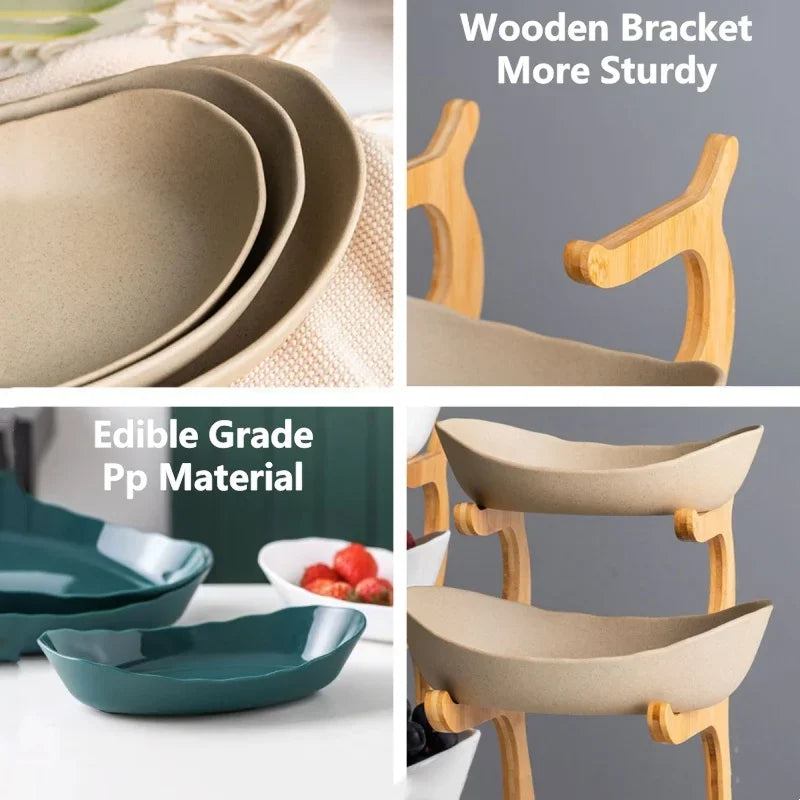 2/3 Layer Table Plates Dinnerware Wooden Kitchen Fruit Bowl with Floors Partitioned Dish Candy Cake Trays Fruit Plate Salad Bowl - AMULET RING STORE